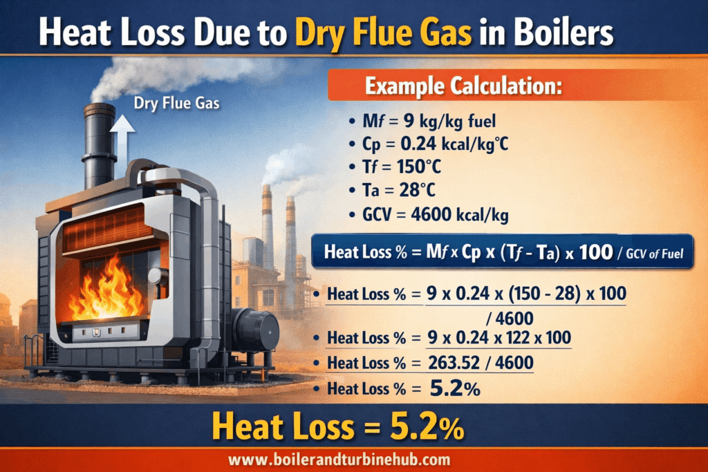 Heat loss due to dry flue gas in Boilers-Online calculator