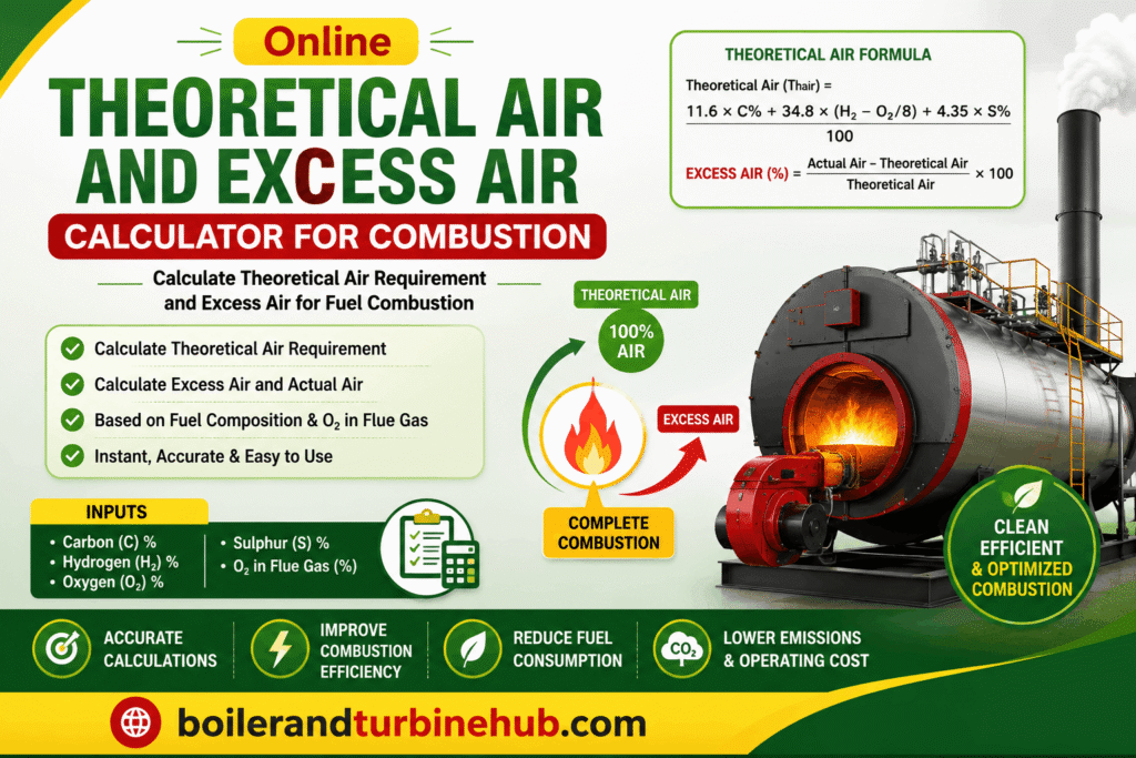 Online Theoretical Air and Excess Air Calculator for Combustion